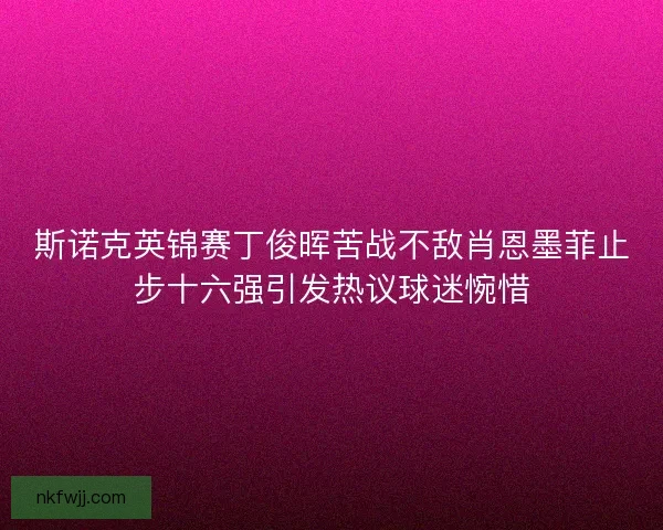 斯诺克英锦赛丁俊晖苦战不敌肖恩墨菲止步十六强引发热议球迷惋惜